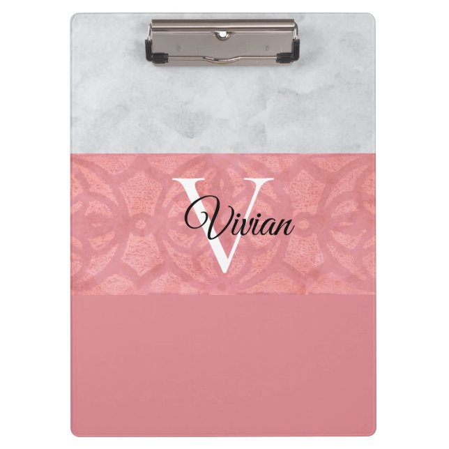 Porte-bloc Batik Rose Ruddy Et Aquarelle Gris Monogramme (Devant)