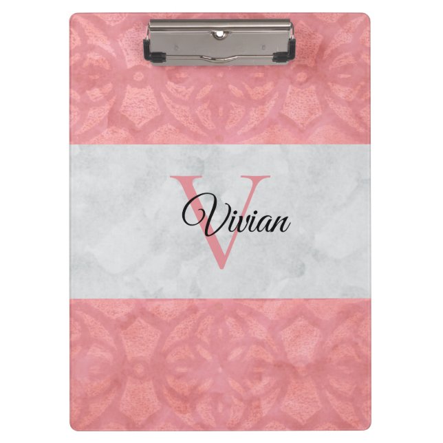 Porte-bloc Batik Rose Ruddy Et Aquarelle Gris Monogramme (Devant)