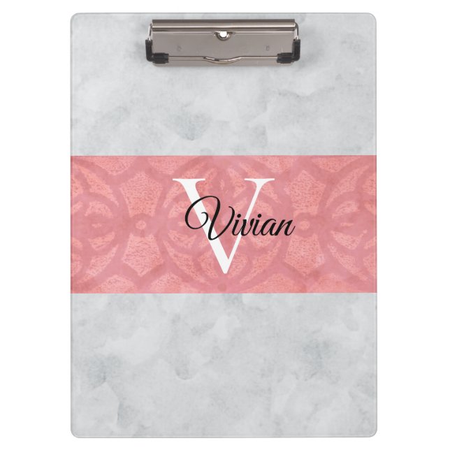 Porte-bloc Batik Rose Ruddy Et Aquarelle Gris Monogramme (Devant)