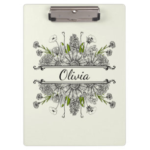 Porte-bloc Beau dessin de fleurs noires et blanches