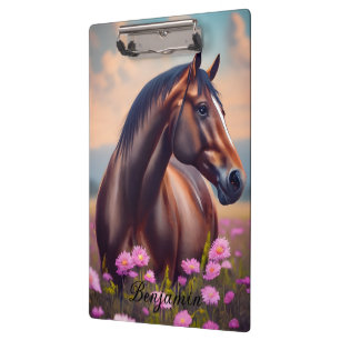 Porte-bloc Beau Quarter Cheval avec fleurs Nom