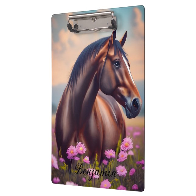 Porte-bloc Beau Quarter Cheval avec fleurs Nom (Gauche)