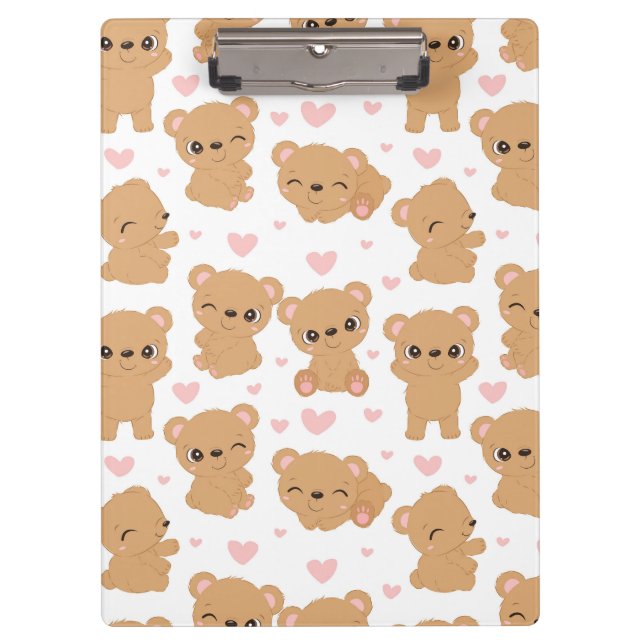 Porte-bloc Bébé ours et Coeurs roses Porte - bloc (Devant)