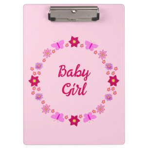 Porte-bloc Bébé rose Papillons et fleurs personnalisés