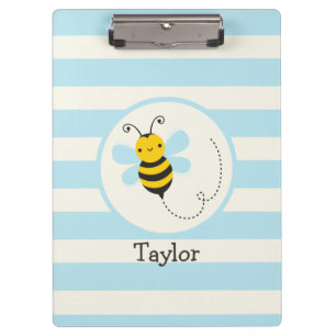 Porte-bloc Belle Abeille jaune et noire sur Bébé Bleu Stripes
