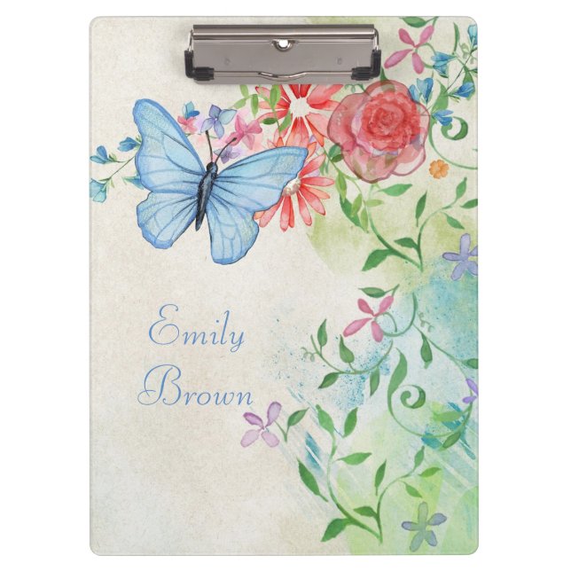 Porte-bloc Belle aquarelle florale avec papillon (Devant)