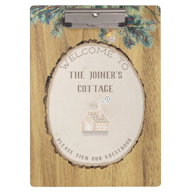 Porte-bloc Bienvenue à Notre Cabine rustique dans les bois (Devant)