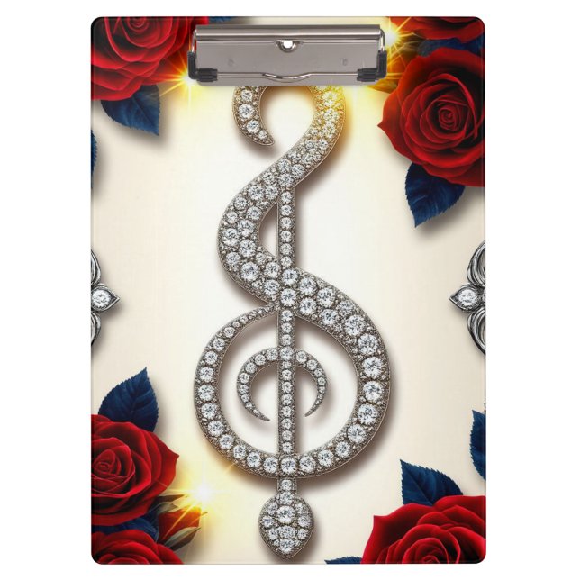 Porte-bloc Bijoux élégants en diamant avec clé de sol (Devant)