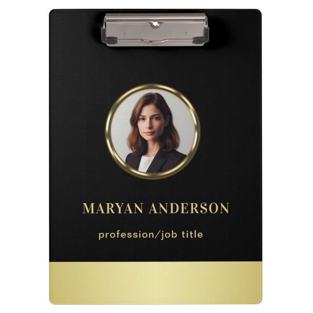 Porte-bloc Black & gold design, Logo or Photo in gold circle, (Devant)