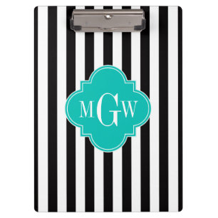 Porte-bloc Black What Stripe Quatrefoil Turquoise 3 Monogramm