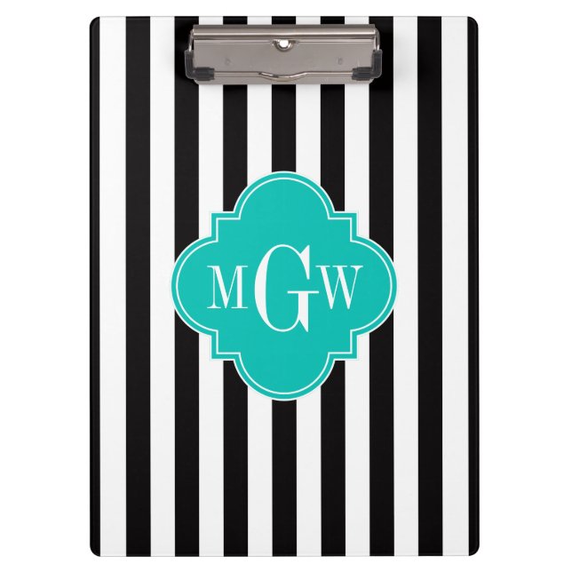 Porte-bloc Black What Stripe Quatrefoil Turquoise 3 Monogramm (Devant)