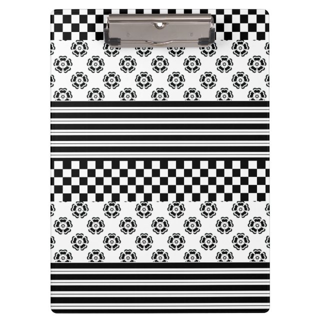 Porte-bloc Black White Boho Check Floral Stripes Motif (Devant)