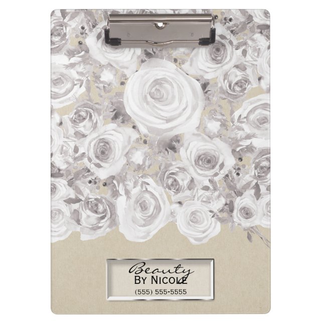 Porte-bloc Blanc Russe Roses d'hiver Shabby Chic Kraft (Devant)