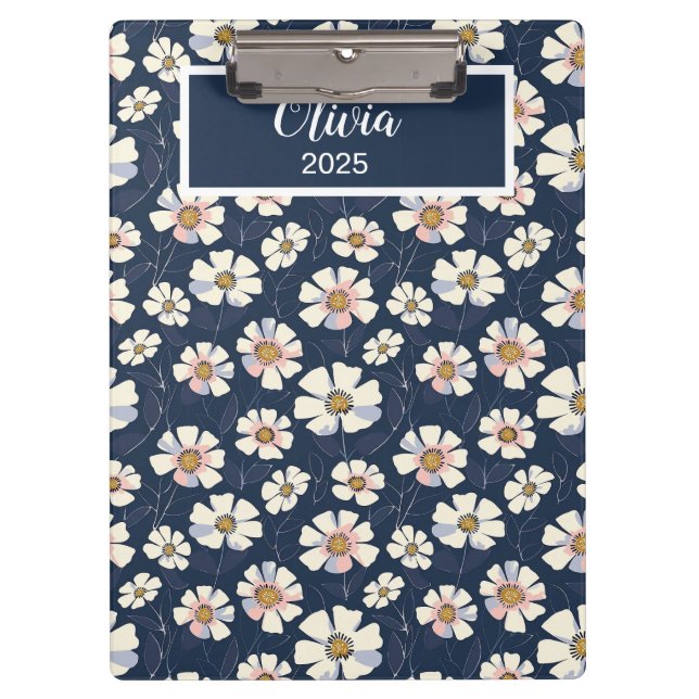 Porte-bloc Bleu et motif floral (Devant)