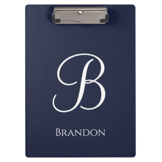 Porte-bloc Bleu Marine Nom et Monogramme Personnalisés