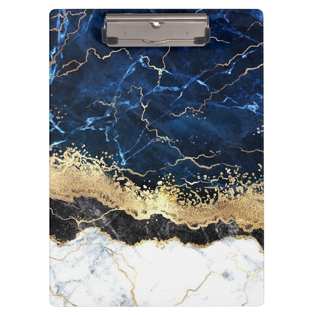 Porte-bloc Bleu noir Marbre blanc (Devant)