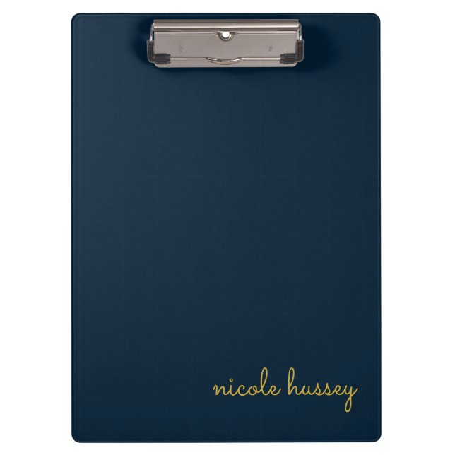 Porte-bloc Bleu Nuit Or Script  | Monogramme Moderne Élégant (Devant)