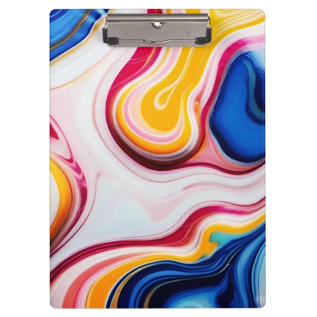Porte-bloc Bleu tendance rose jaune faux marbre blanc (Devant)