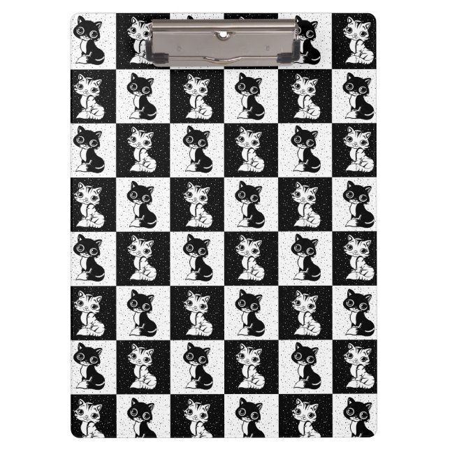 Porte-bloc Bloc de monogramme noir blanc pour chat (Devant)