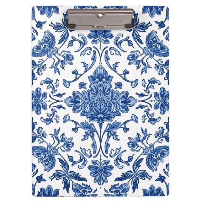 Porte-bloc Blue Floral Chinoiserie White Watercolor (Devant)