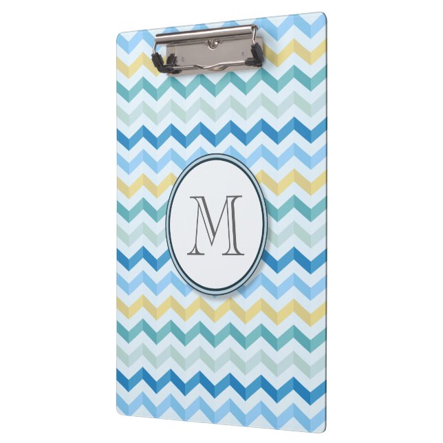 Porte-bloc Blue Ocean Shore Chevron Stripes avec Monogramme r (Gauche)