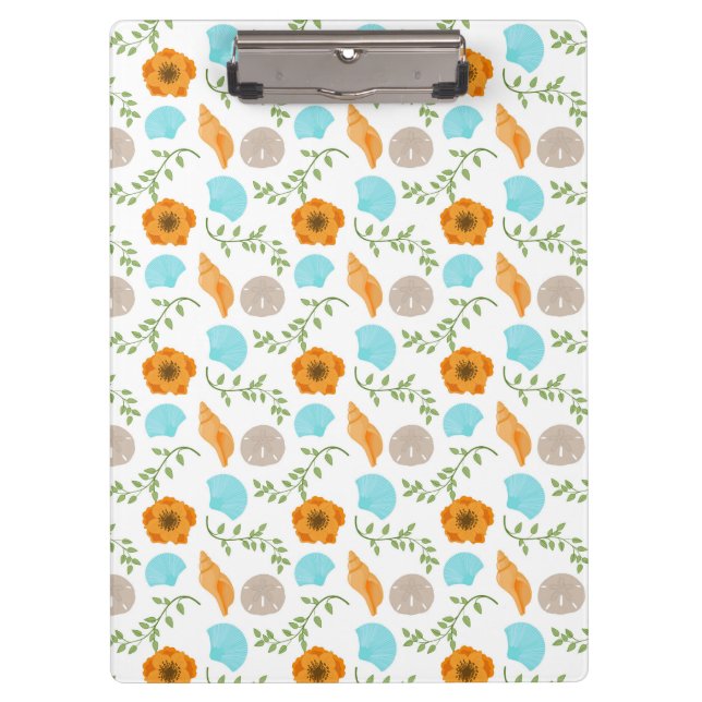 Porte-bloc Blue Seashells Sea Snail Orange Flower (Devant)