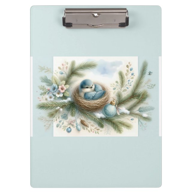 Porte-bloc Bluebird Nest with Ornaments in Winter Pines  (Devant)