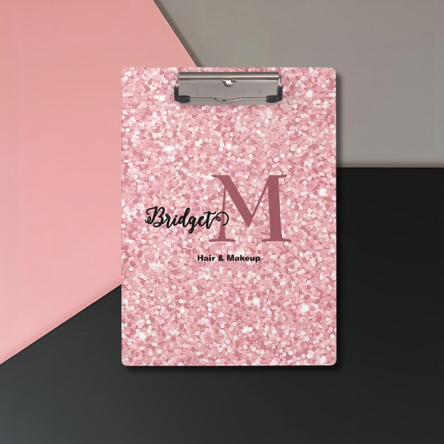 Porte-bloc Blush Pink glitter Monogram hair and makeup (Créateur téléchargé)