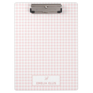 Porte-bloc Blush Rose Gingham Monogramme Classique