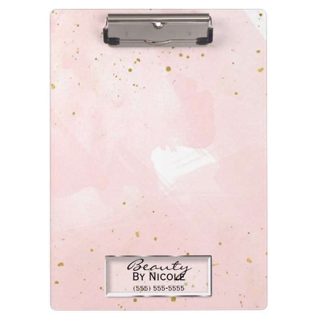 Porte-bloc Blush Rose & Gold Splatter Moderne Personnalisé (Devant)