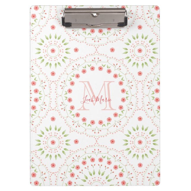Porte-bloc Blush Rose Mandala Monogrammé Chic (Devant)