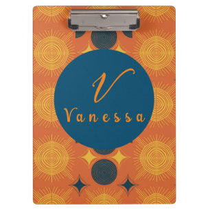 Porte-bloc Boho Céleste Soleil Lune Orange Script Monogramme