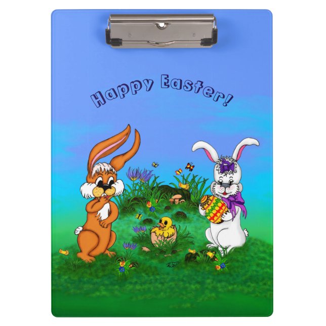Porte-bloc Bonne Pâques ! Lapin avec lapin et poussin (Devant)