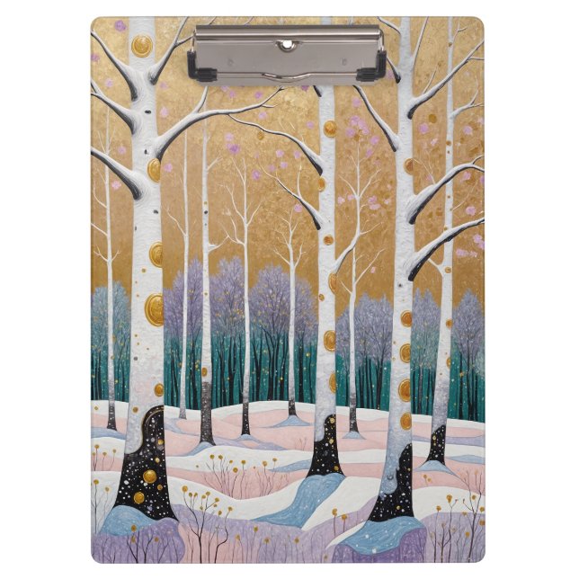Porte-bloc Bosquet de trembles dorés : un rêve d'hiver (Devant)