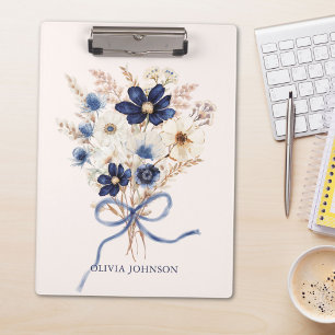 Porte-bloc Bouquet de fleurs personnalisé bleu marine aquarel