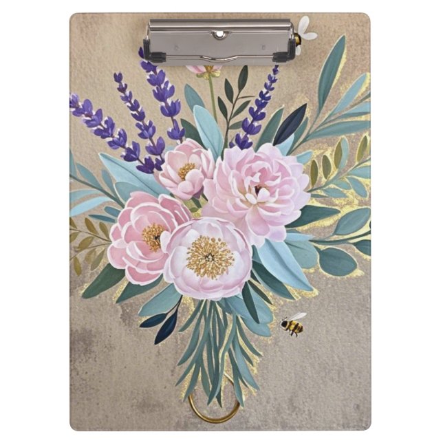 Porte-bloc Bouquet de pivoines fleurs de lavande Rustique (Devant)