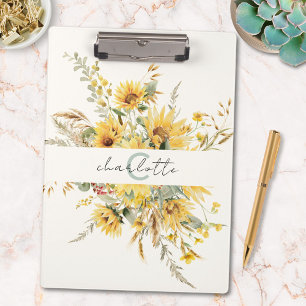 Porte-bloc Bouquet de tournesols à l'aquarelle avec monogramm