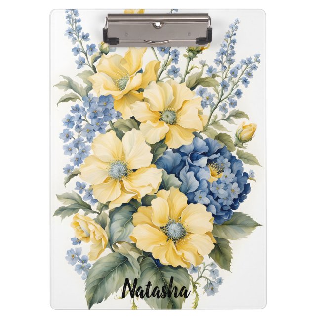 Porte-bloc Bouquet jaune et bleu (Devant)