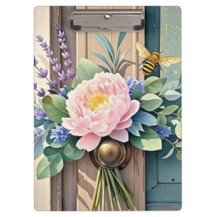 Porte-bloc Bouquet pivoines fleurs de lavande Rustique