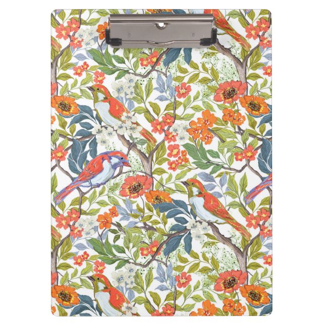 Porte-bloc Branches de jardin avec fleurs Feuilles et oiseaux (Devant)