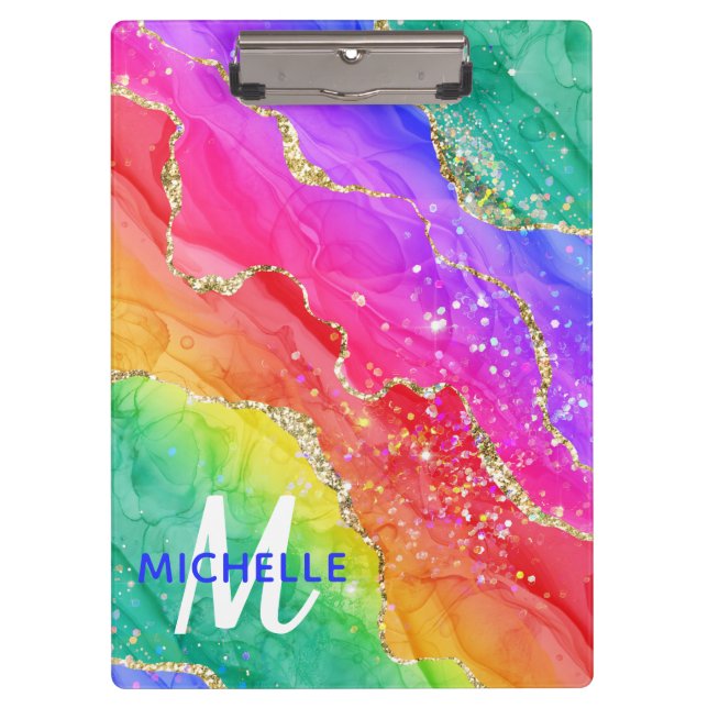 Porte-bloc Bright Rainbow & Gold Faux Parties scintillant Aga (Devant)