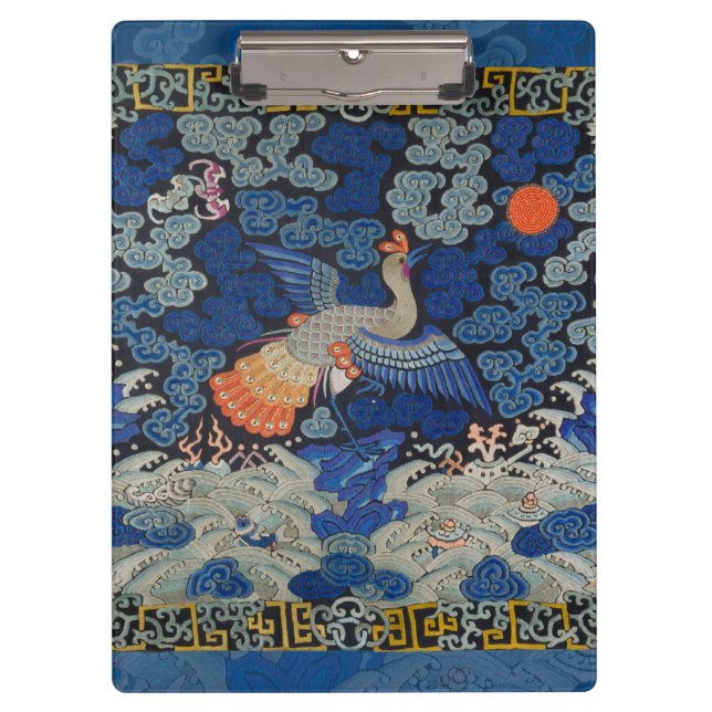 Porte-bloc Broderie chinoise bleu d'oiseau Vintage (Devant)