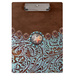 Porte-bloc brun turquoise western pays à outils cuir