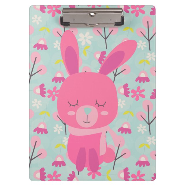 Porte-bloc Bunnies et fleurs roses (Devant)