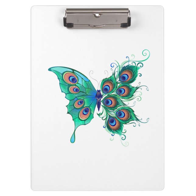 Porte-bloc Butterfly with Green Peacock Feathers (Devant)