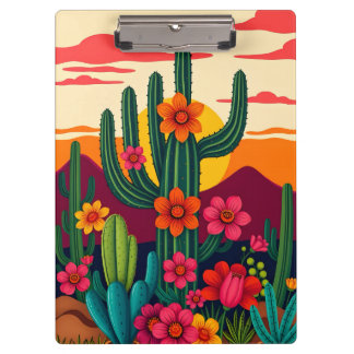 Porte-bloc Cactus au coucher du soleil avec des fleurs