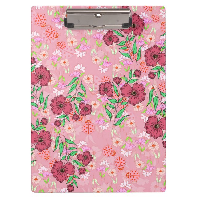 Porte-bloc Caderno Espiral com Flores e joaninhas (Devant)