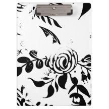Cahier à coeur floral noir et blanc élégant décolo