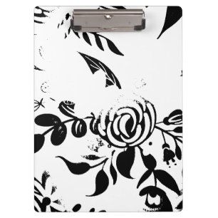 Porte-bloc Cahier à coeur floral noir et blanc élégant décolo