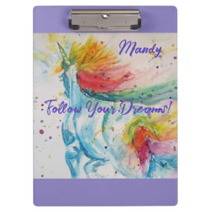 Porte-bloc Cahier de fille Licorne Peinture Aquarelle Nom